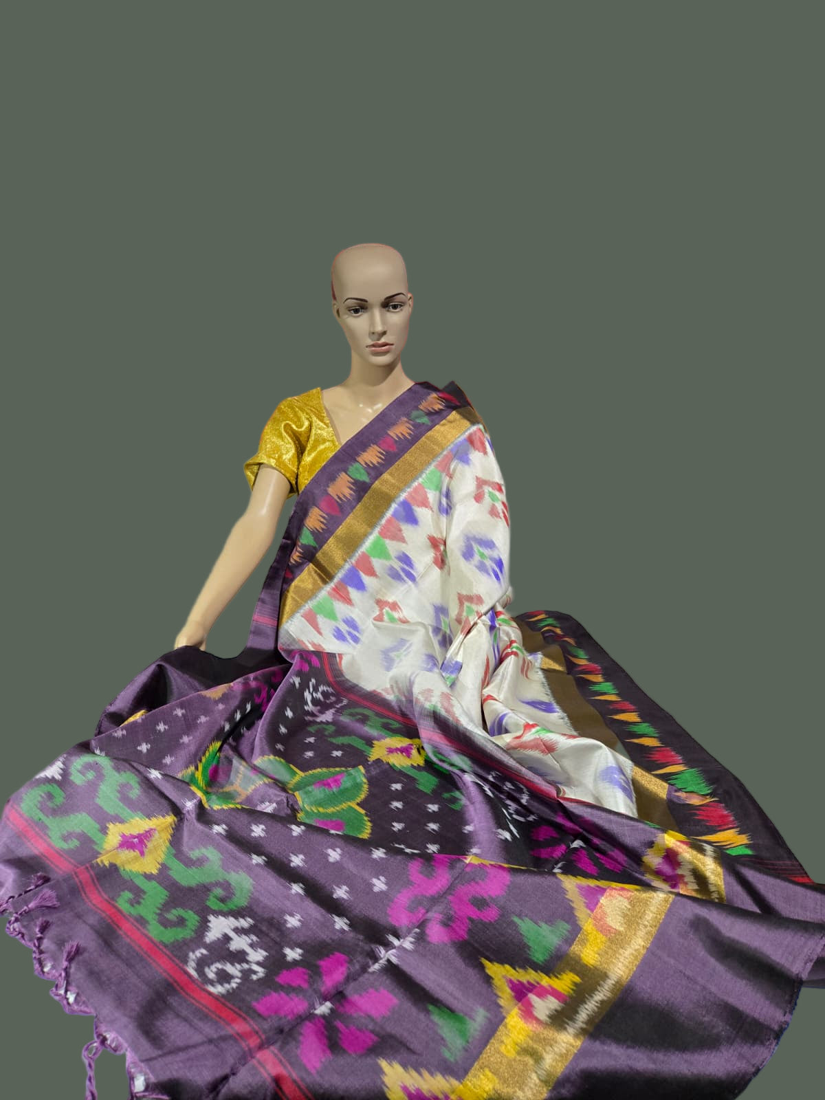 Pure Pattu Soft Silk Double Wrap Pochampalli Pure Silk Saree – Traditional Handwoven Elegance