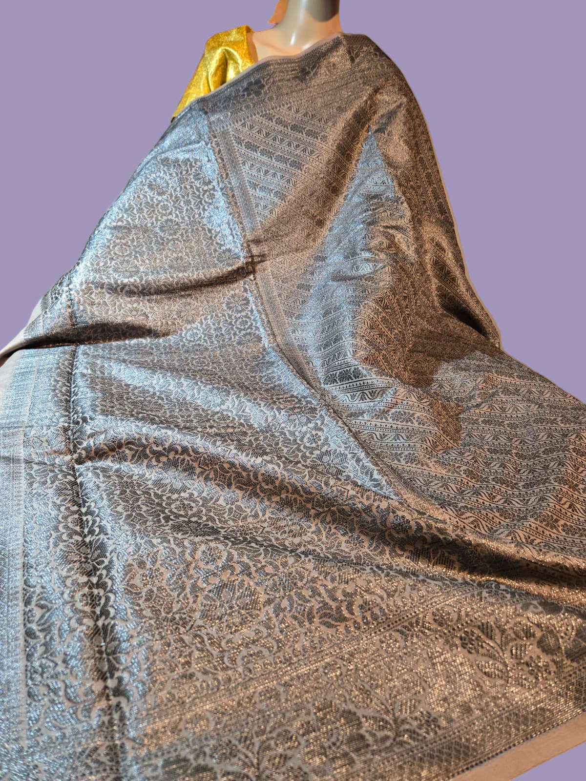 Light Grey Soft Georgette Banarasi Silk Saree beautiful work all over body