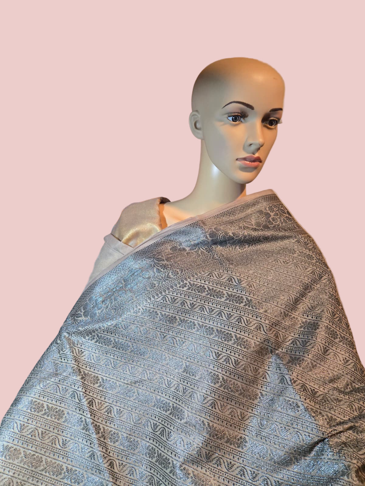 Light Grey Soft Georgette Banarasi Silk Saree beautiful work all over body