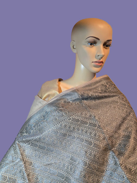 Light Grey Soft Georgette Banarasi Silk Saree beautiful work all over body