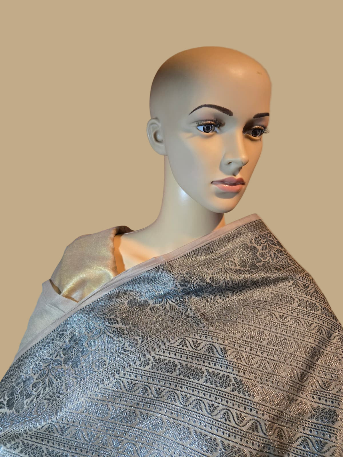 Light Grey Soft Georgette Banarasi Silk Saree beautiful work all over body