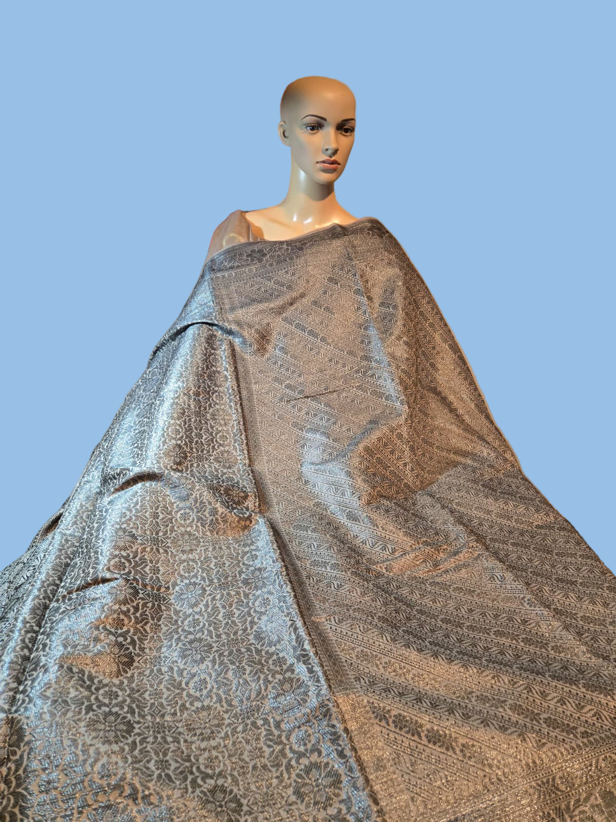 Light Grey Soft Georgette Banarasi Silk Saree beautiful work all over body