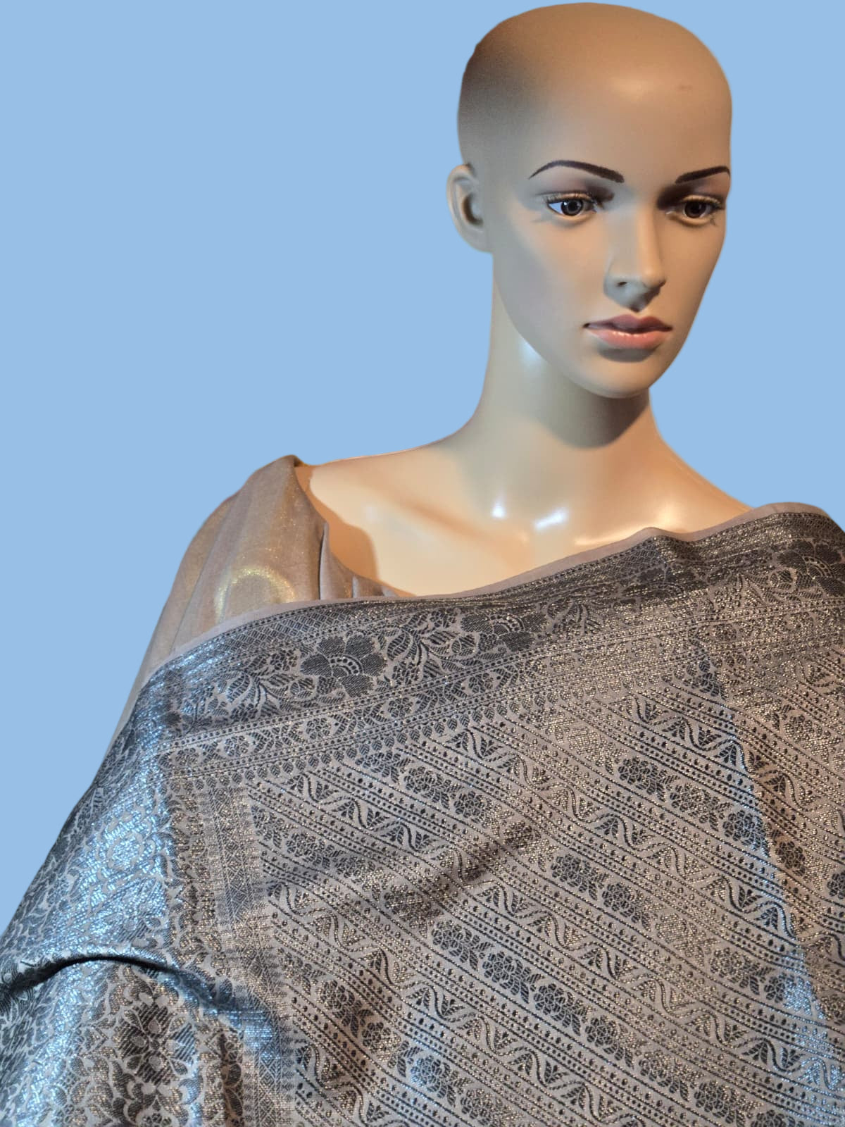 Light Grey Soft Georgette Banarasi Silk Saree beautiful work all over body