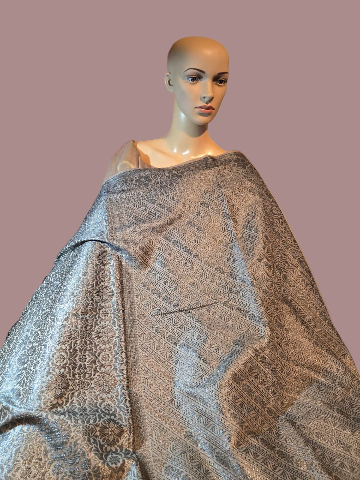 Light Grey Soft Georgette Banarasi Silk Saree beautiful work all over body