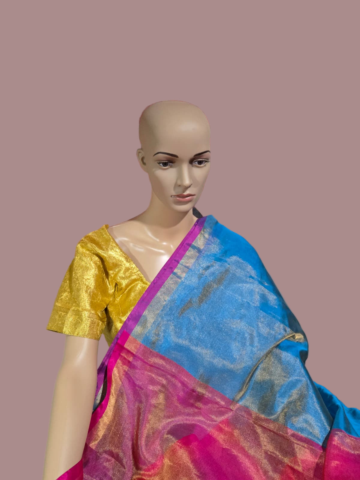 Pure Silk Tissue Saree with Pallu Design Blue and Majenta