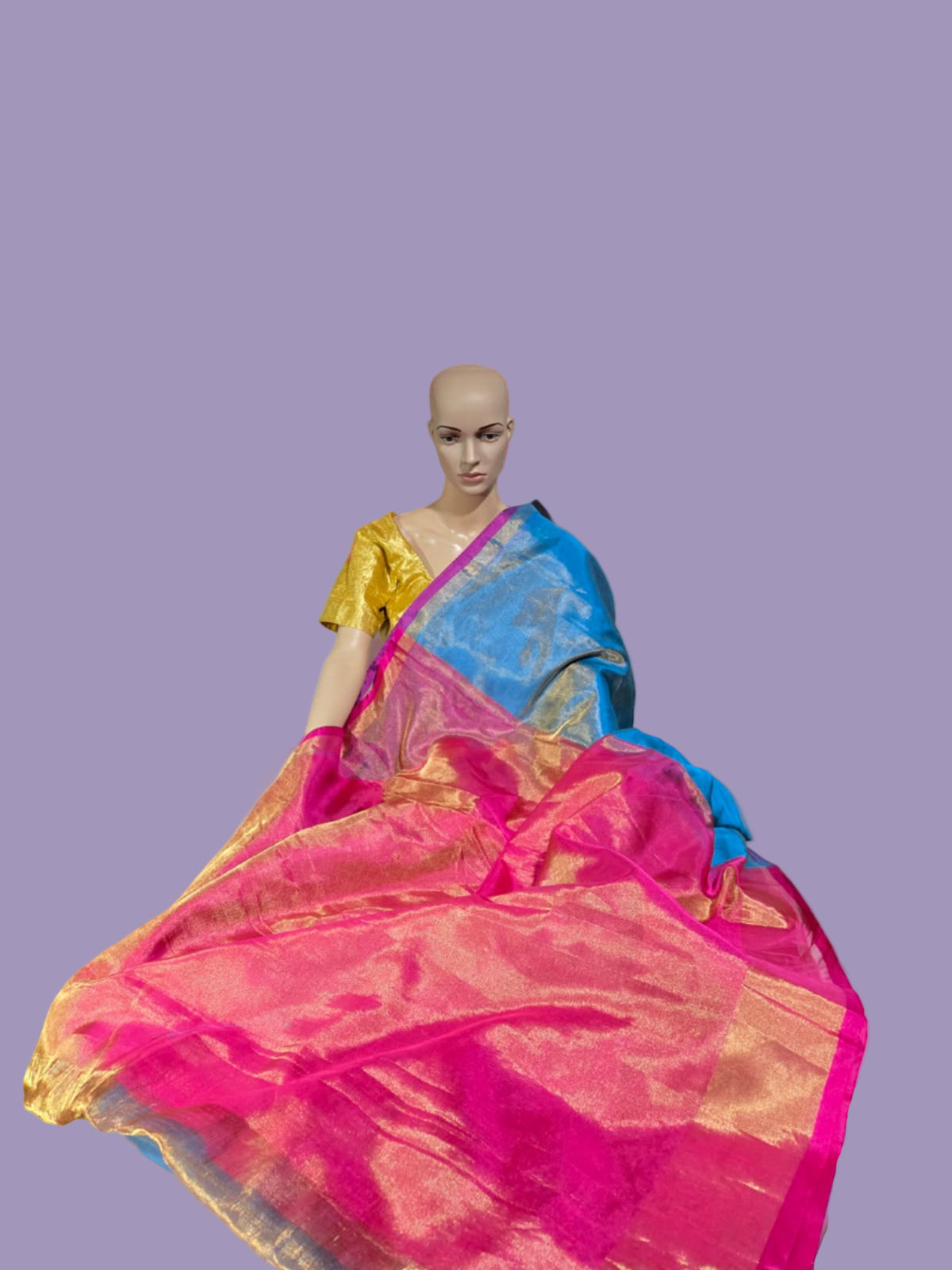 Pure Silk Tissue Saree with Pallu Design Blue and Majenta