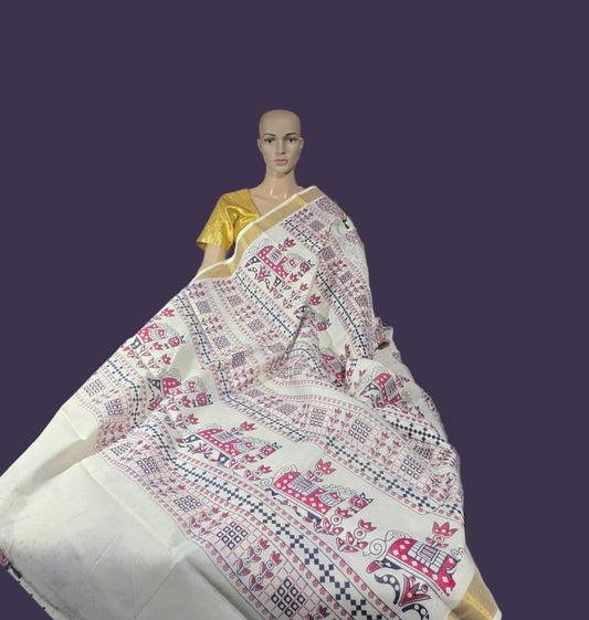 Printed Cotton Saree Pure Cotton Sarees Buy from USA  –  Buy Onam Saree Online Bindi Floral Dress Saree