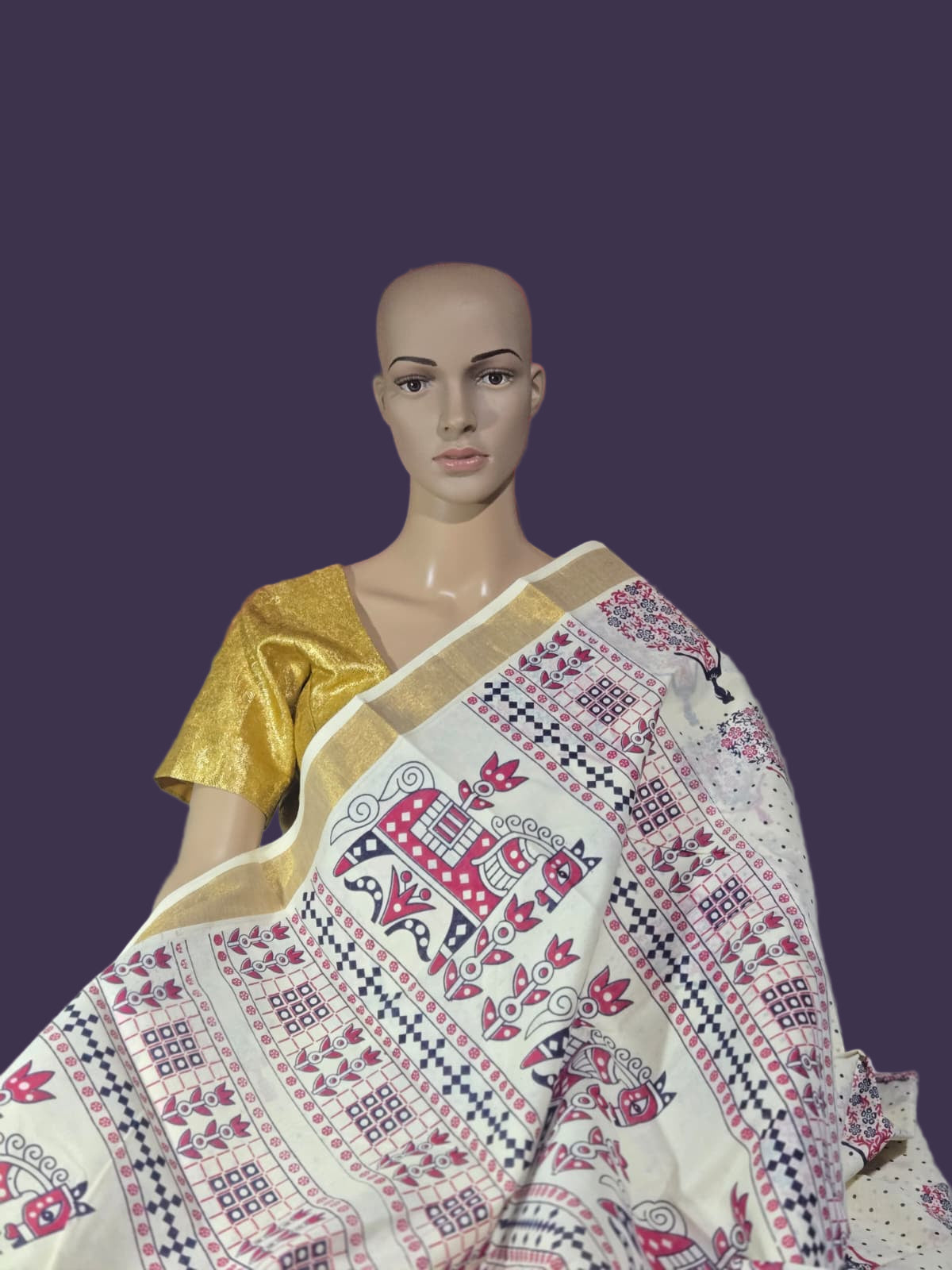 Printed Cotton Saree Pure Cotton Sarees Buy from USA  –  Buy Onam Saree Online Bindi Floral Dress Saree
