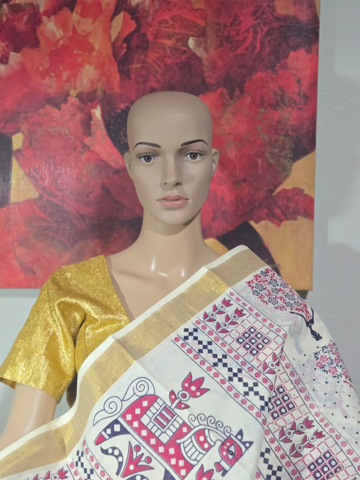 Printed Cotton Saree Pure Cotton Sarees Buy from USA  –  Buy Onam Saree Online Bindi Floral Dress Saree