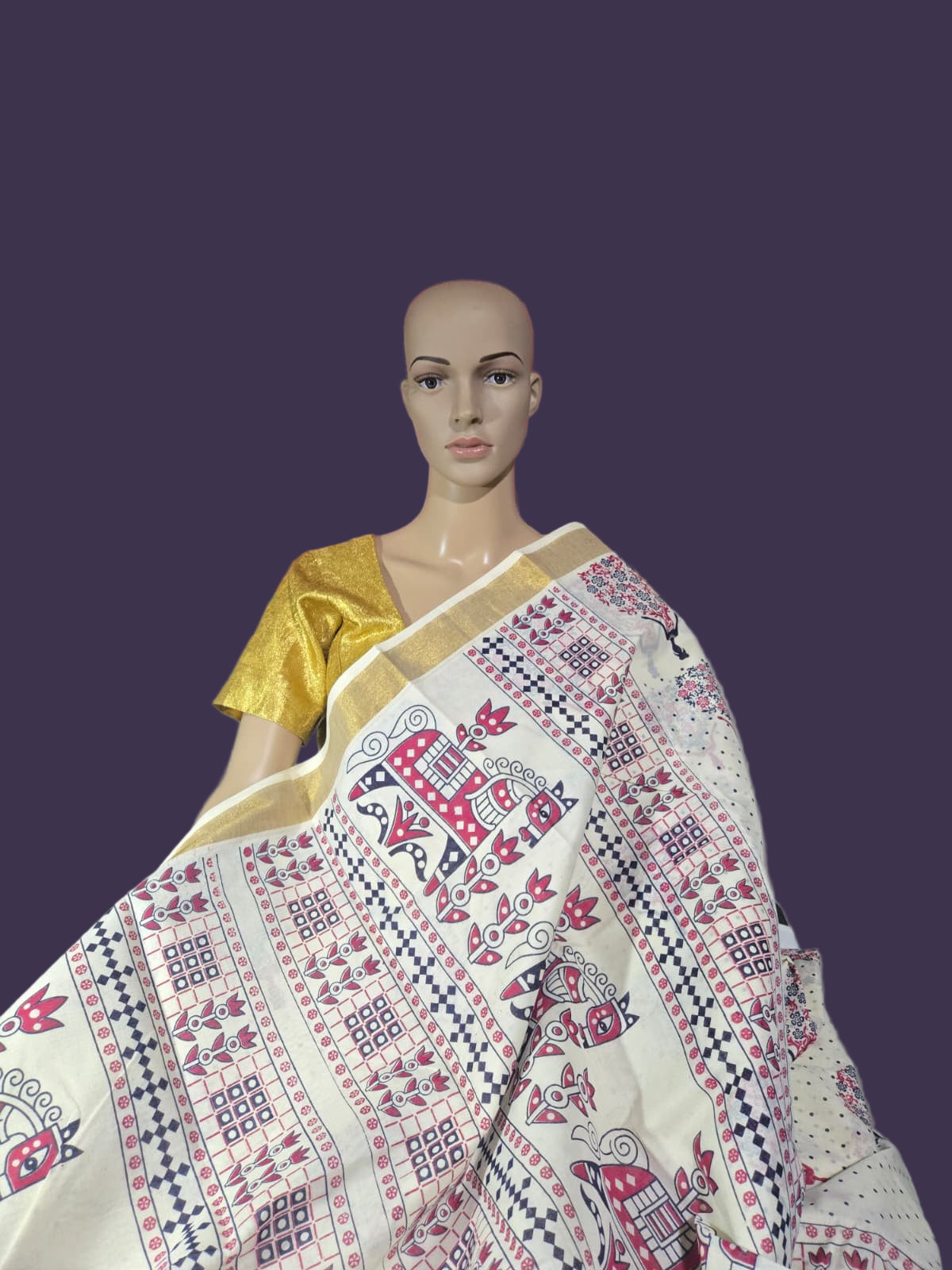 Printed Cotton Saree Pure Cotton Sarees Buy from USA  –  Buy Onam Saree Online Bindi Floral Dress Saree