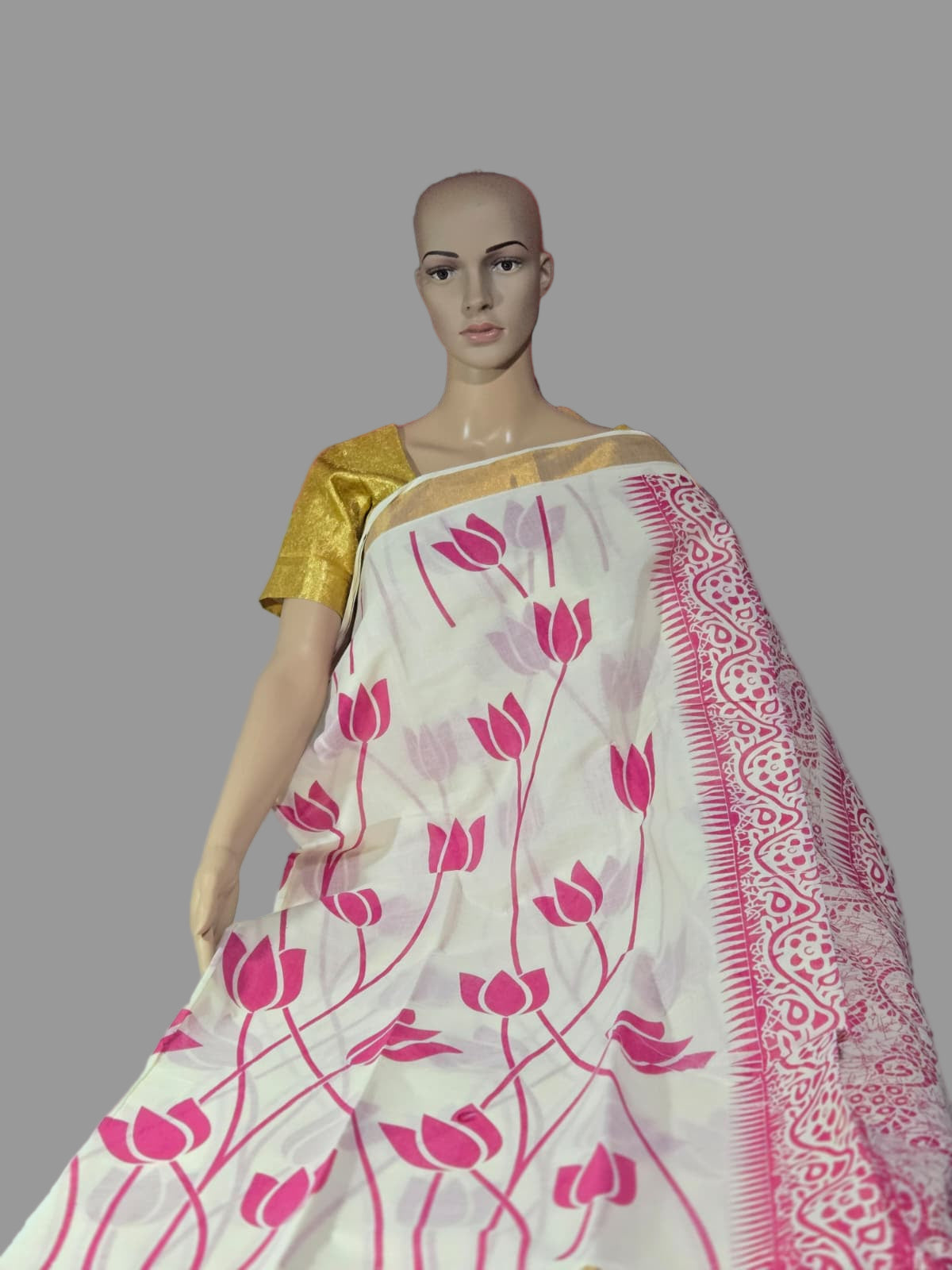 Traditional Indian Saree USA | Pure Cotton Sarees Buy from USA  – Pure cotton saree with blouse | Lotus Print Saree
