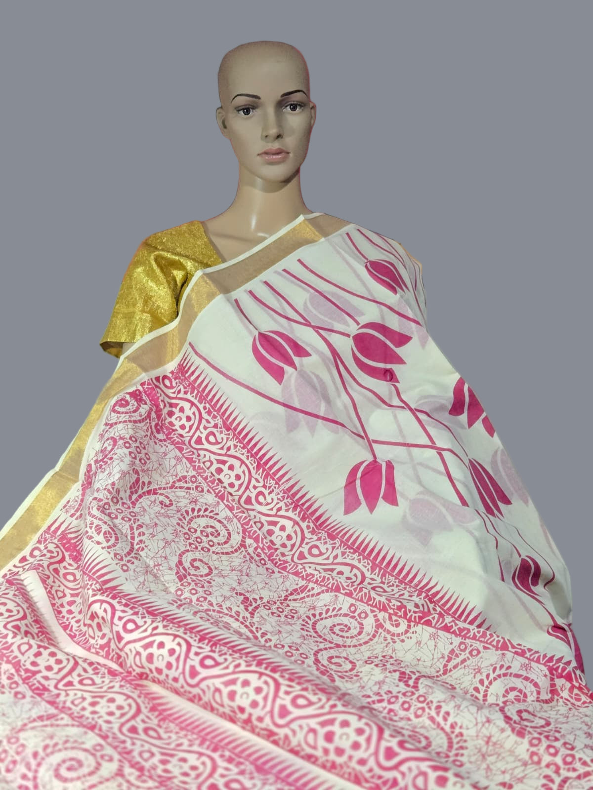 Traditional Indian Saree USA | Pure Cotton Sarees Buy from USA  – Pure cotton saree with blouse | Lotus Print Saree