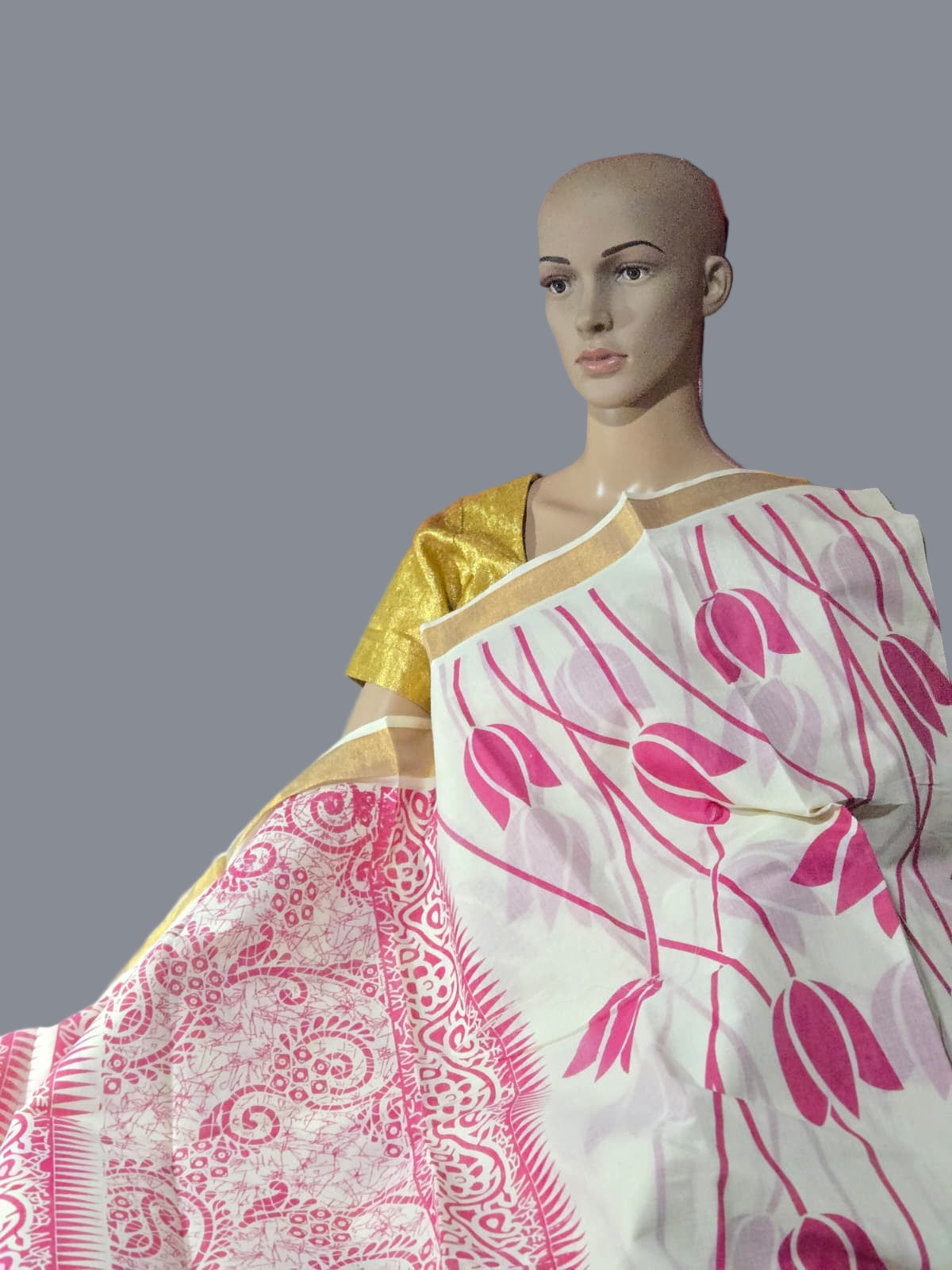 Traditional Indian Saree USA | Pure Cotton Sarees Buy from USA  – Pure cotton saree with blouse | Lotus Print Saree