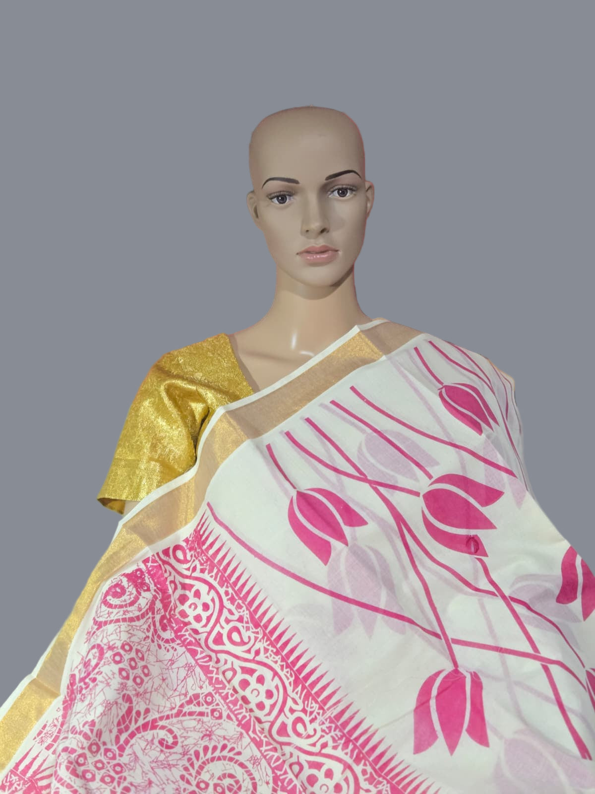 Traditional Indian Saree USA | Pure Cotton Sarees Buy from USA  – Pure cotton saree with blouse | Lotus Print Saree