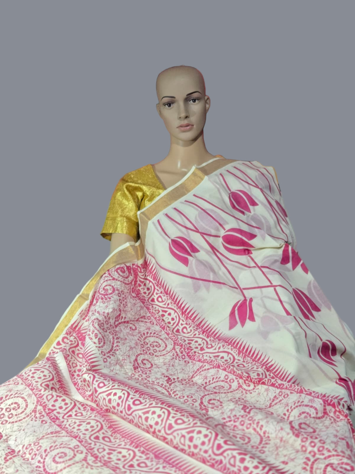 Traditional Indian Saree USA | Pure Cotton Sarees Buy from USA  – Pure cotton saree with blouse | Lotus Print Saree