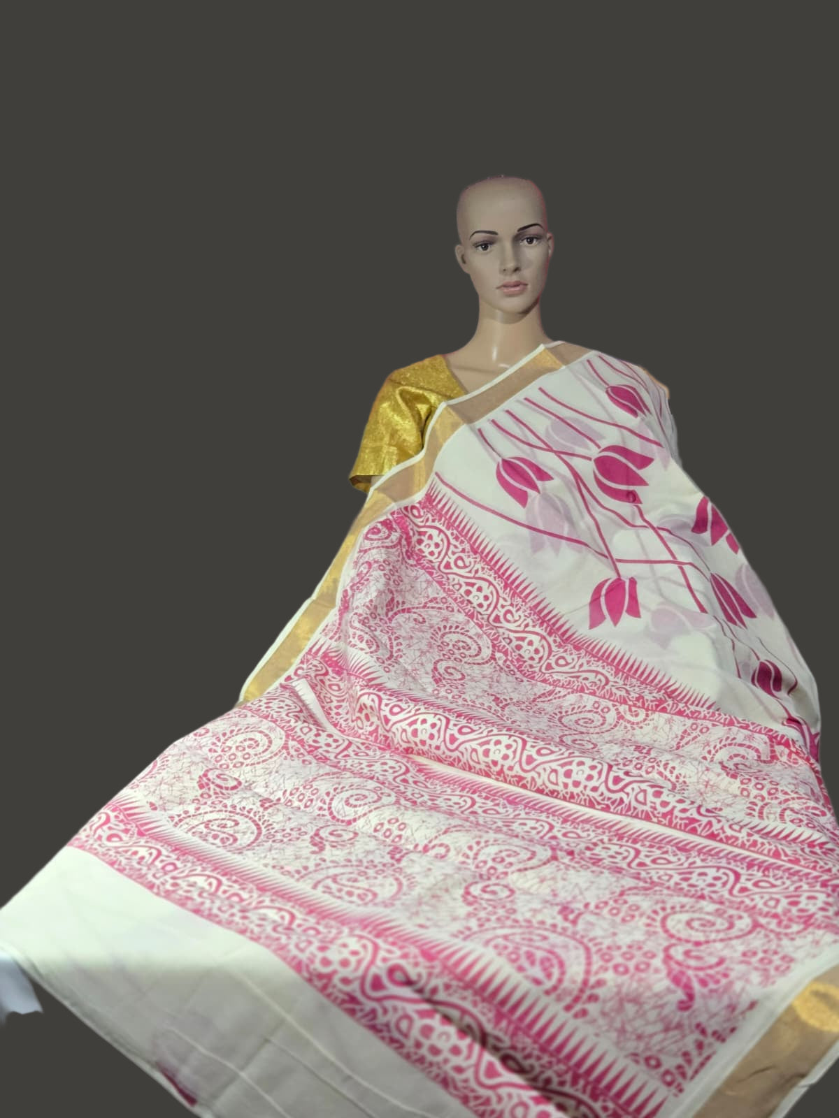 Traditional Indian Saree USA | Pure Cotton Sarees Buy from USA  – Pure cotton saree with blouse | Lotus Print Saree