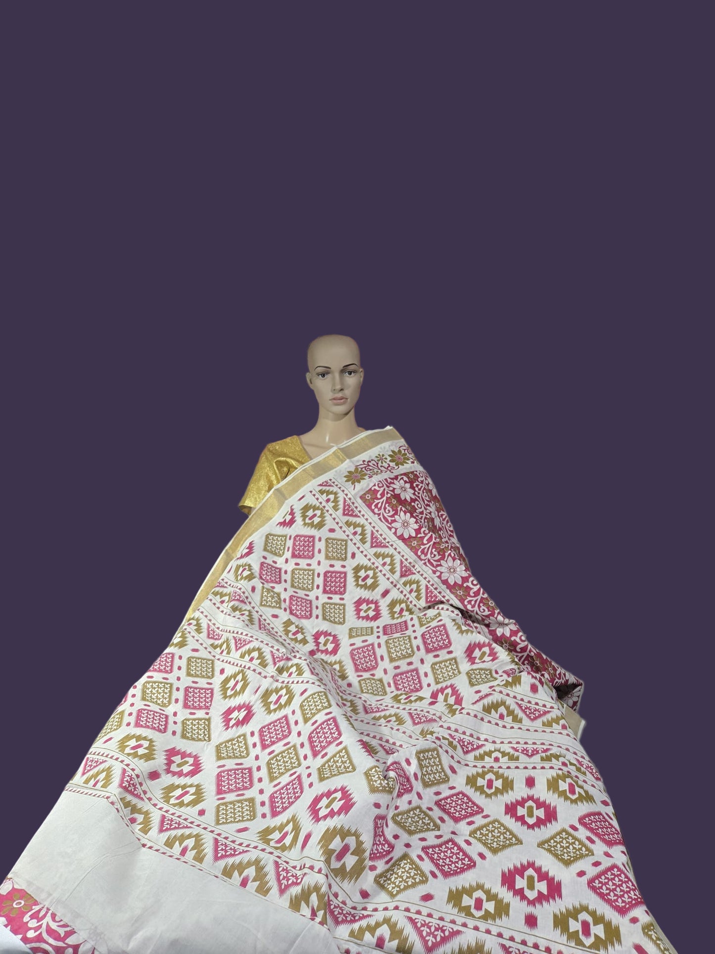 Printed Cotton Saree 100% Pure Cotton Saree Buy from USA  –  Buy Onam Saree online- Red Floral Print Cotton Saree