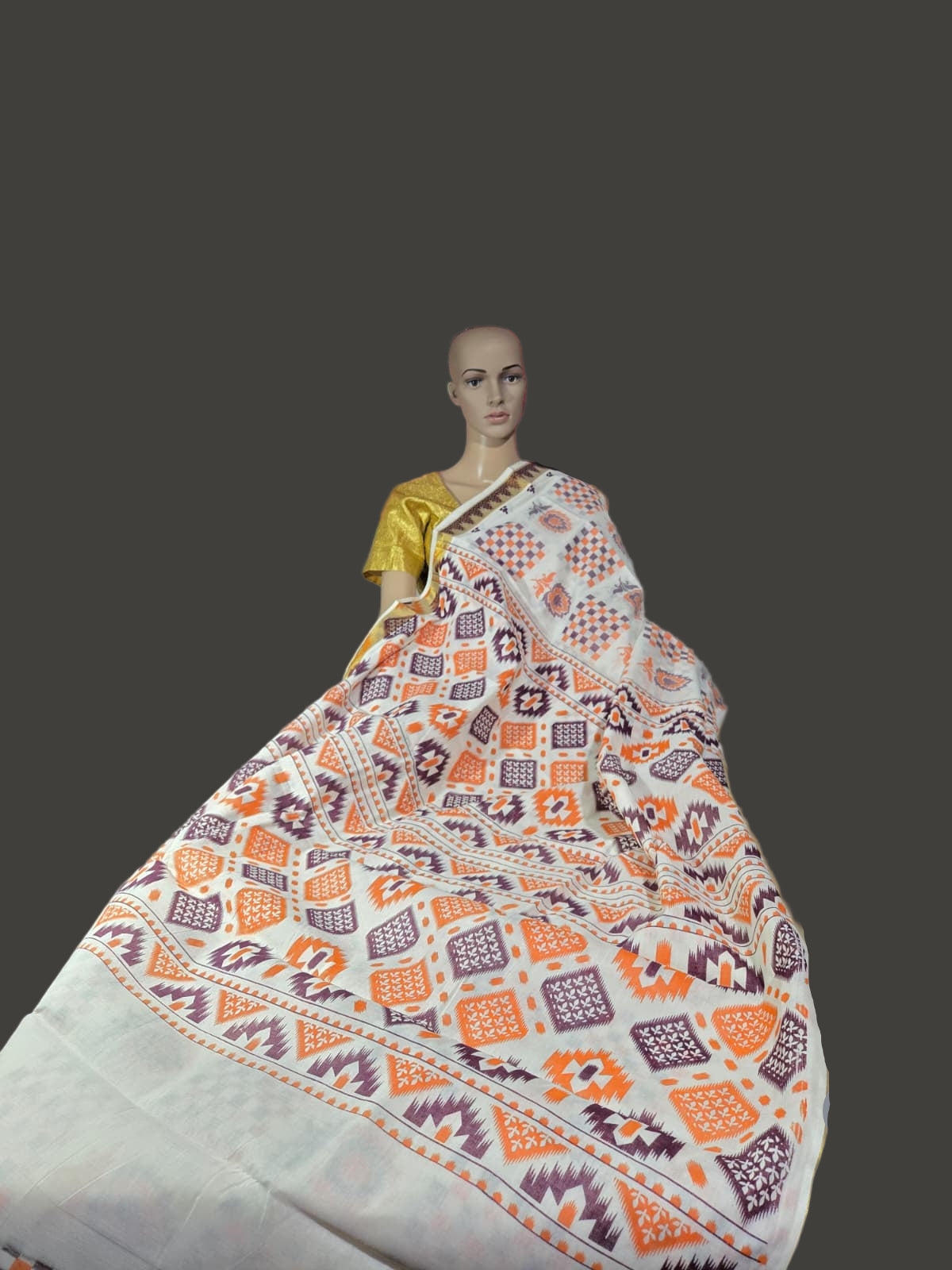 Printed Cotton Saree 100% Pure Cotton Saree Buy from USA  –  –  Buy Onam Saree online- Floral Checks Saree