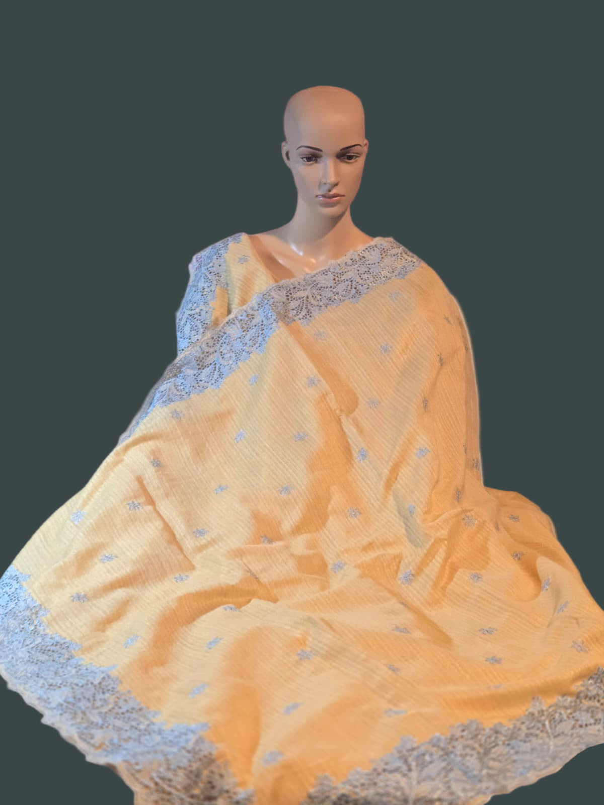 Ships from USA Exclusive Semi Jute Silk Saree with White Cutwork Border & Matching Blouse | Yellow Saree with blouse buy from USA