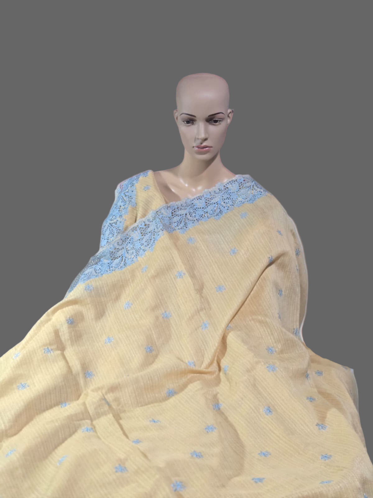 Ships from USA Exclusive Semi Jute Silk Saree with White Cutwork Border & Matching Blouse | Yellow Saree with blouse buy from USA