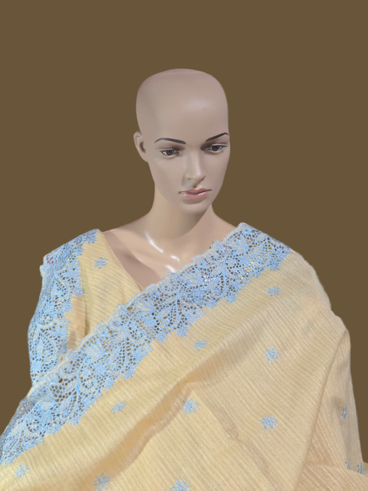 Ships from USA Exclusive Semi Jute Silk Saree with White Cutwork Border & Matching Blouse | Yellow Saree with blouse buy from USA