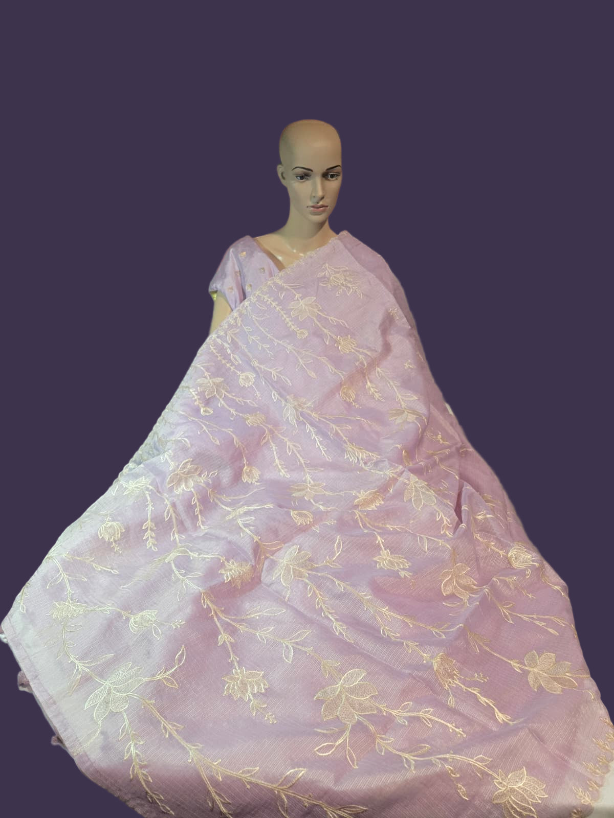 Exclusive Kota Silk Saree Appliqué Work – Buy Silky Kotta Saree with Thread Work & Chanderi Blouse – Ships from USA