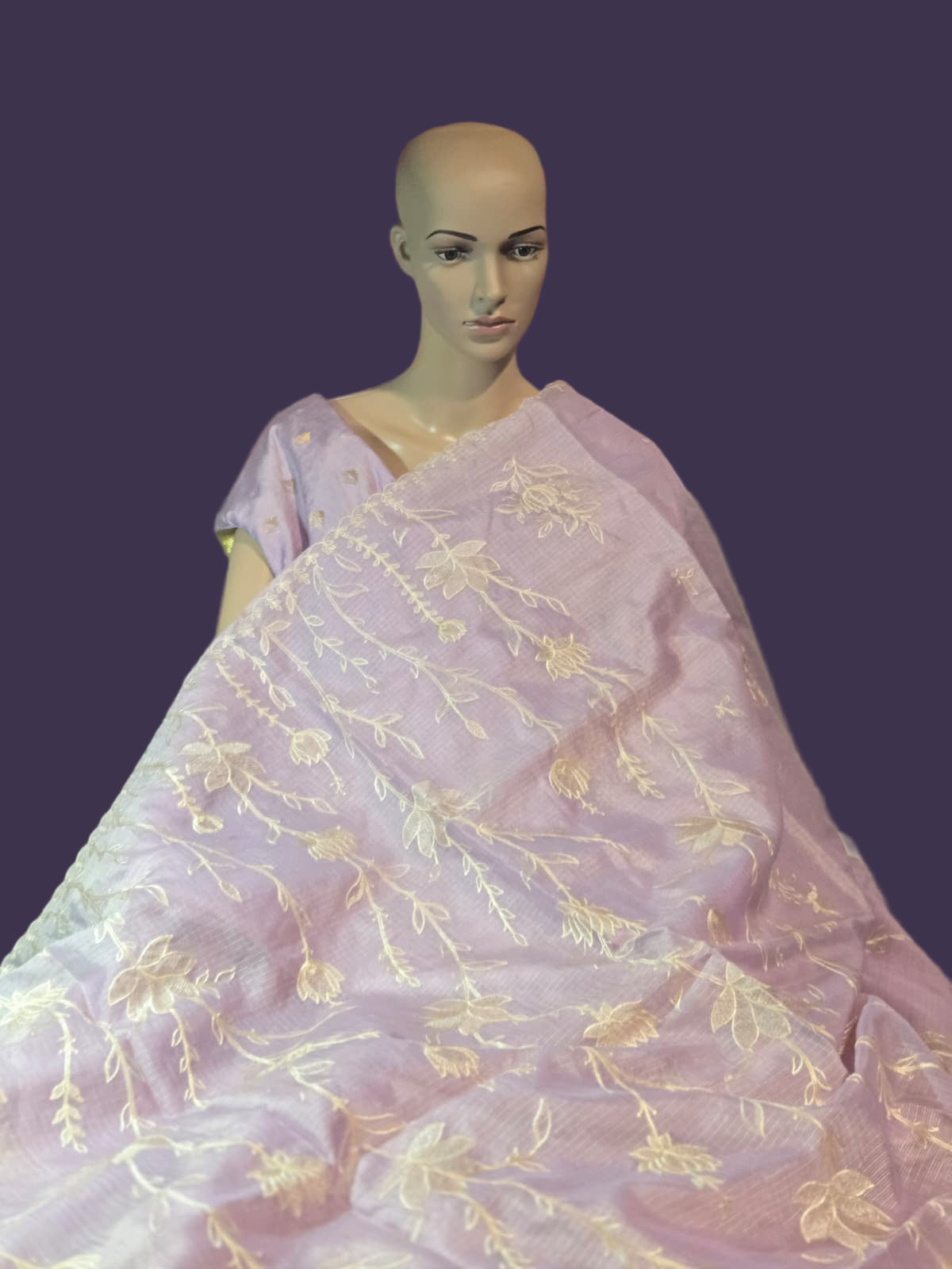 Exclusive Kota Silk Saree Appliqué Work – Buy Silky Kotta Saree with Thread Work & Chanderi Blouse – Ships from USA