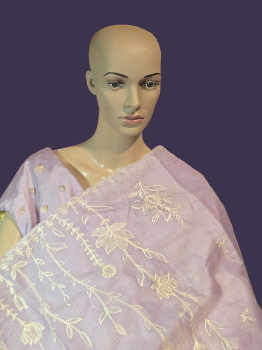 Exclusive Kota Silk Saree Appliqué Work – Buy Silky Kotta Saree with Thread Work & Chanderi Blouse – Ships from USA