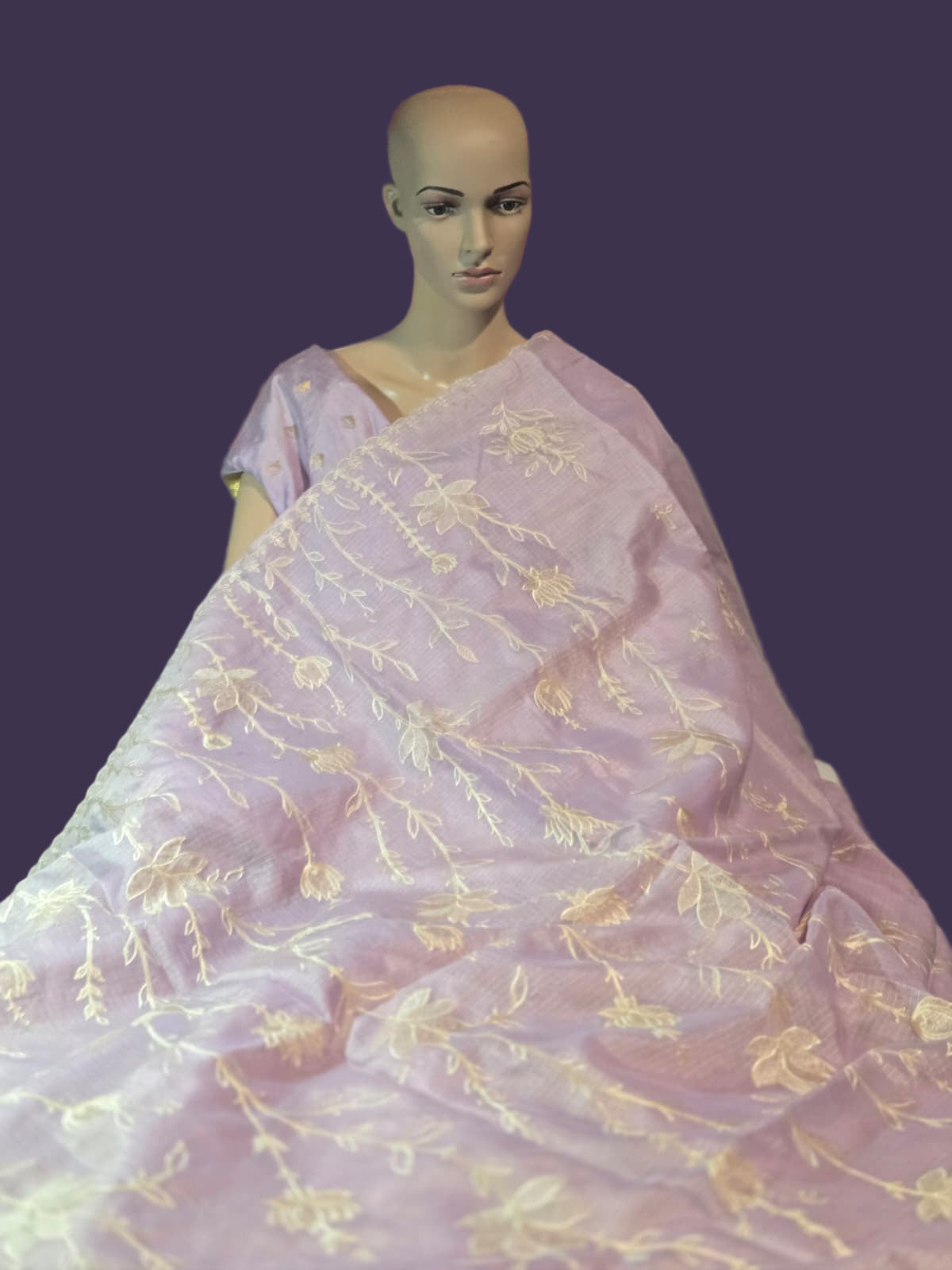 Exclusive Kota Silk Saree Appliqué Work – Buy Silky Kotta Saree with Thread Work & Chanderi Blouse – Ships from USA