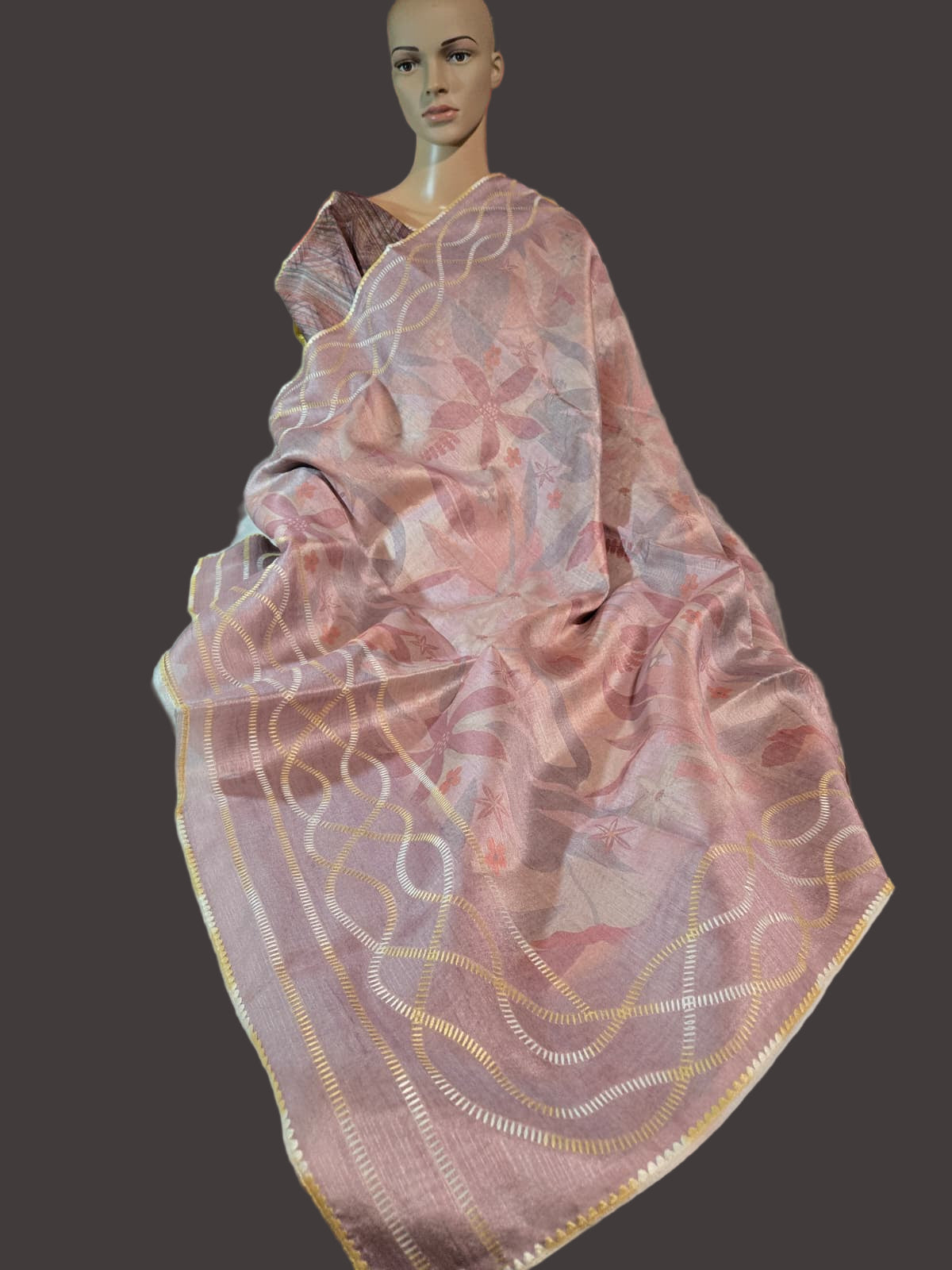 USA Shipping Buy Lavender Color Semi-Silk Saree with Digital Print & Beautiful Crochet Border