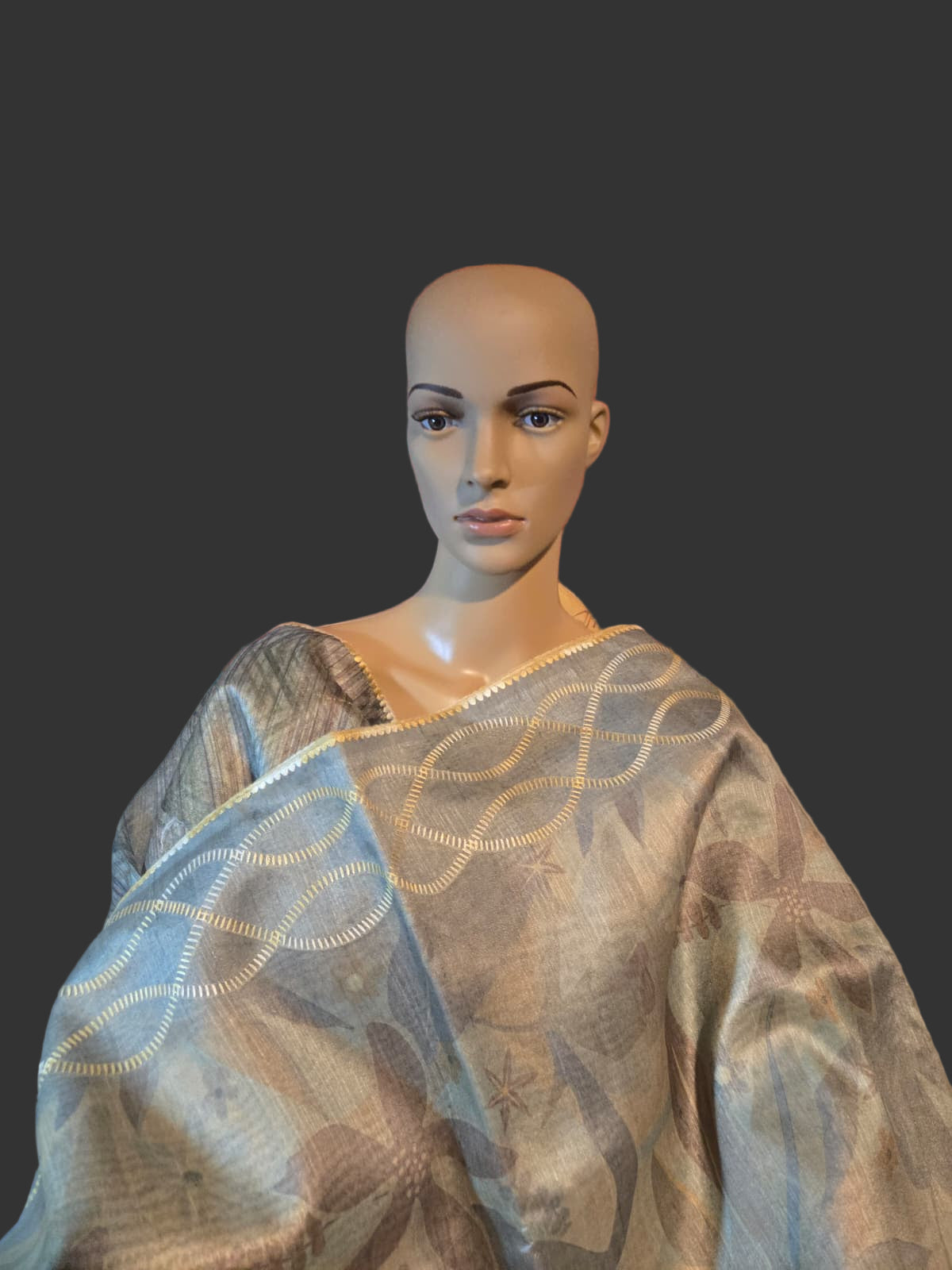 USA Shipping Buy Semi-Silk Saree with Digital Print & Beautiful Crochet Border- Green Grey color