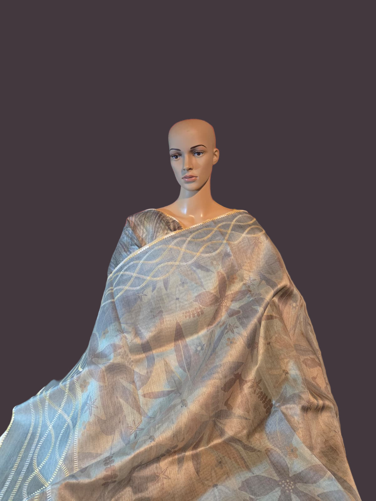 USA Shipping Buy Semi-Silk Saree with Digital Print & Beautiful Crochet Border- Green Grey color