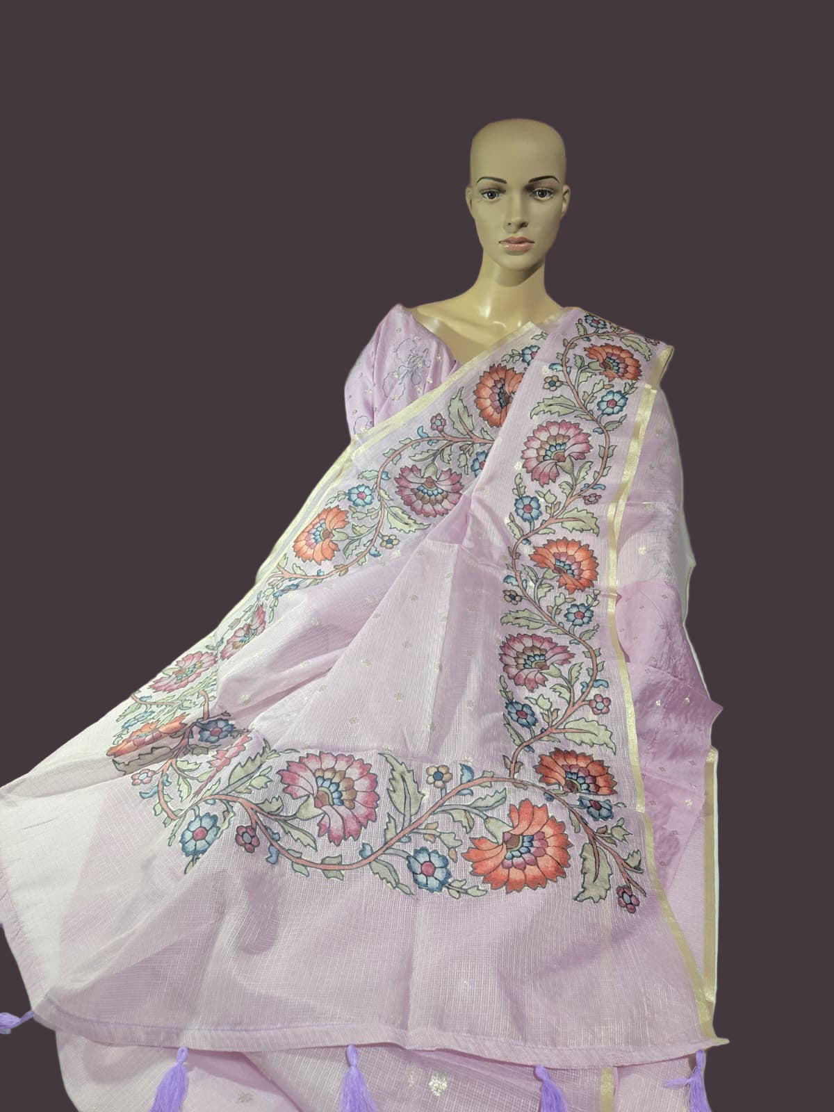 Exclusive Kota Silk Saree with Banarasi Buta & Kalamkari Appliqué – Luxury Indian Saree USA