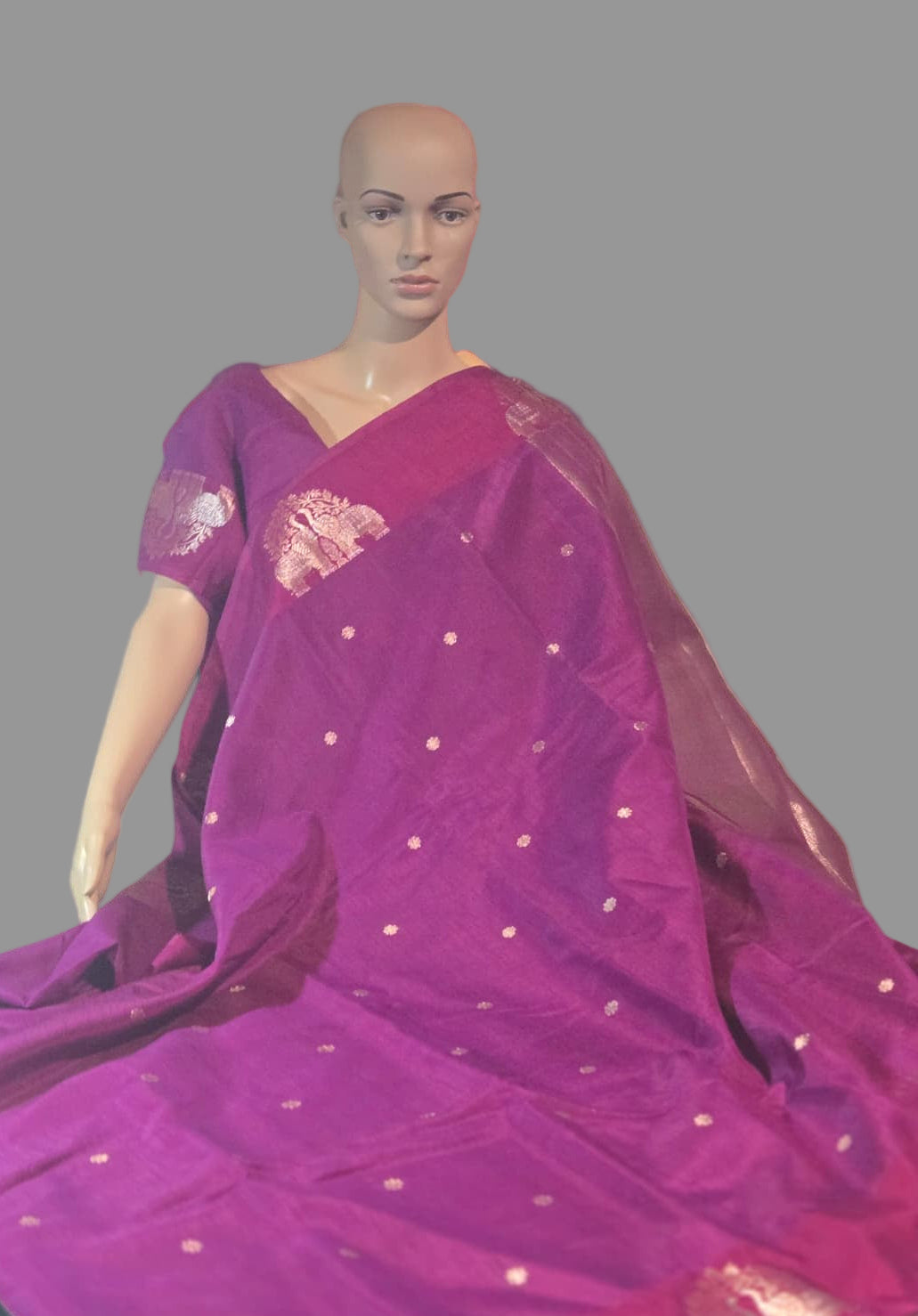 Soft Silk Saree with Zari-Woven Buttas & Elephant Design Border Purple | Elegant Wedding & Festive Saree – Fast Shipping from USA