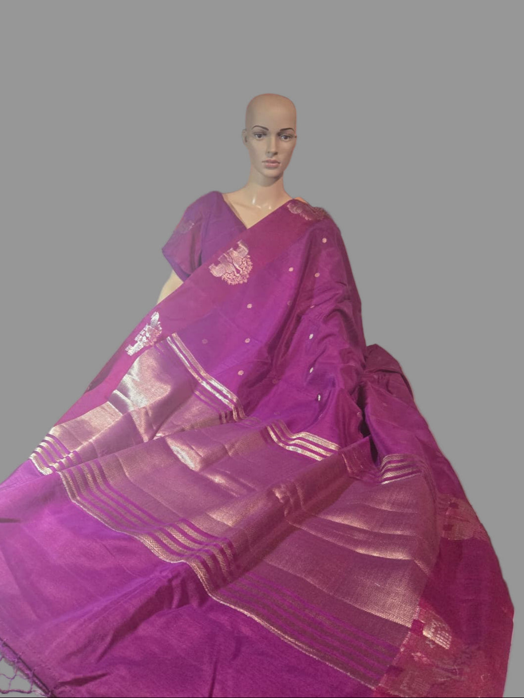 Soft Silk Saree with Zari-Woven Buttas & Elephant Design Border Purple | Elegant Wedding & Festive Saree – Fast Shipping from USA