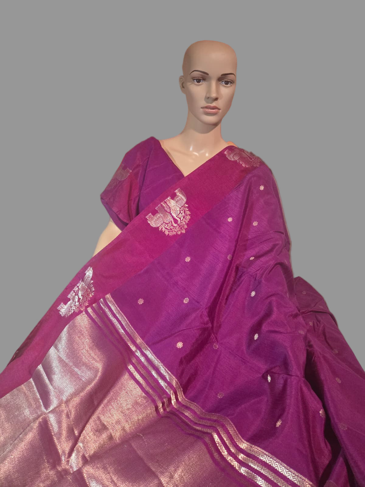 Soft Silk Saree with Zari-Woven Buttas & Elephant Design Border Purple | Elegant Wedding & Festive Saree – Fast Shipping from USA