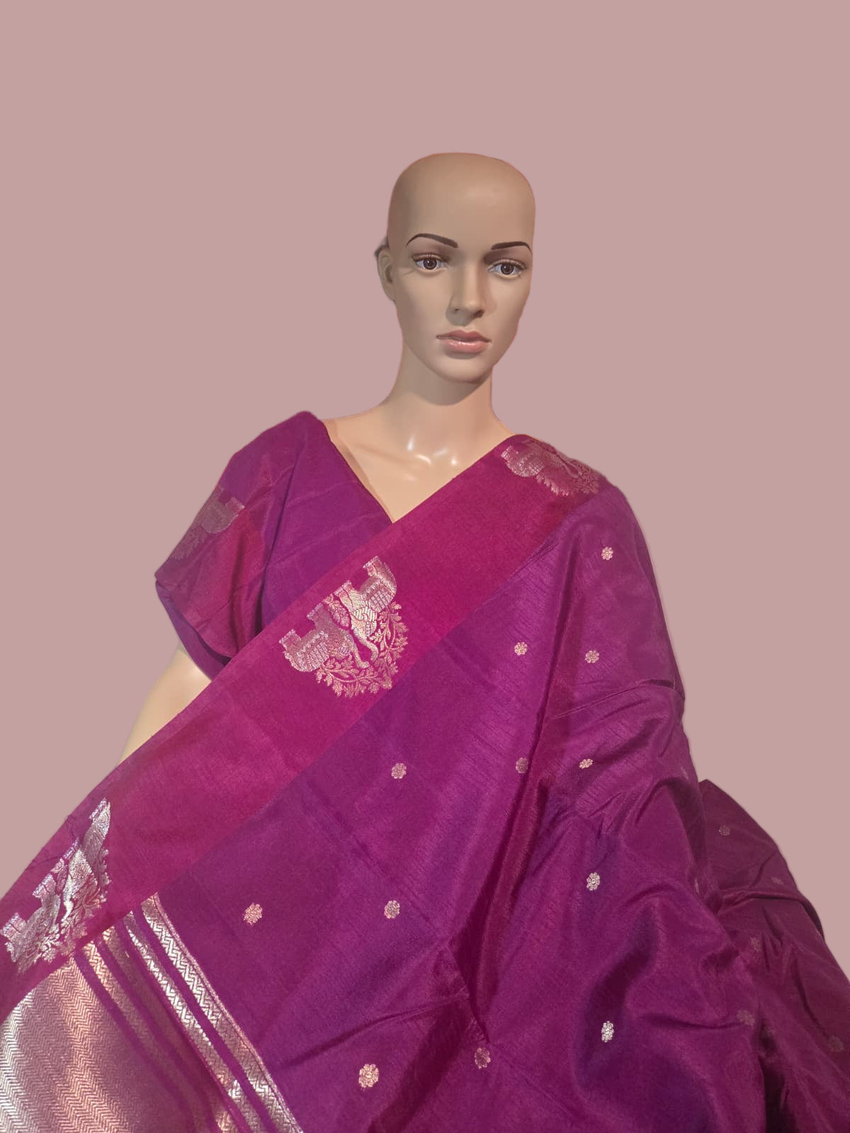 Soft Silk Saree with Zari-Woven Buttas & Elephant Design Border Purple | Elegant Wedding & Festive Saree – Fast Shipping from USA