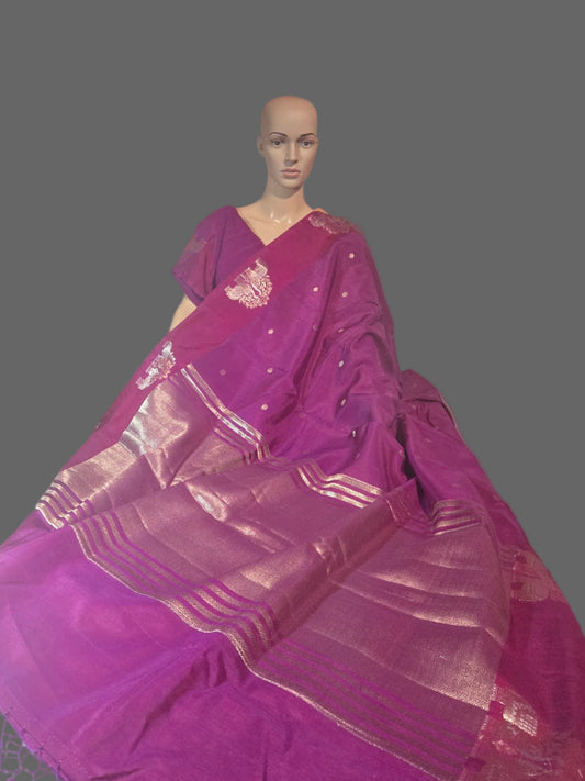 Soft Silk Saree with Zari-Woven Buttas & Elephant Design Border Purple | Elegant Wedding & Festive Saree – Fast Shipping from USA