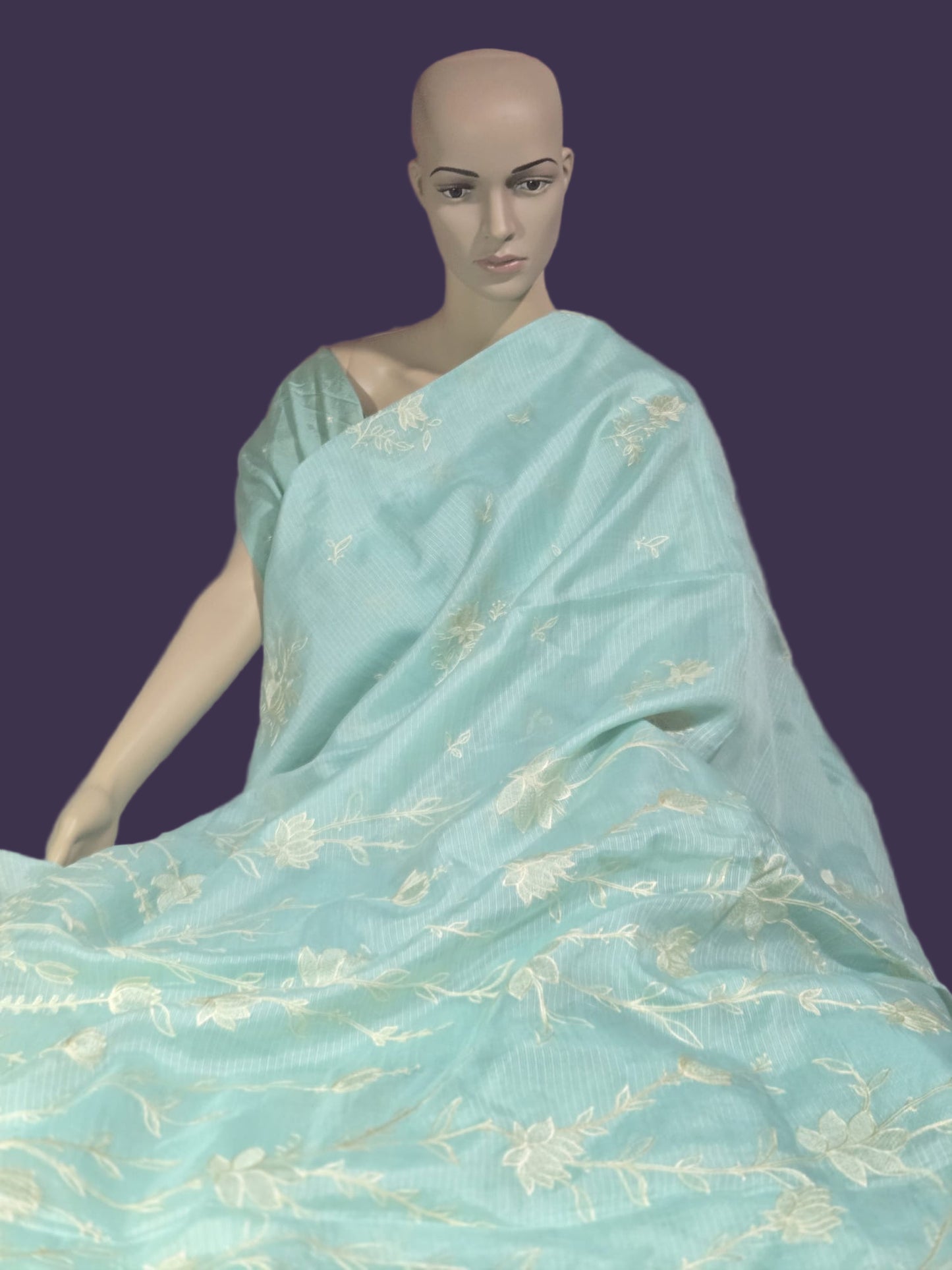 Exclusive Silk Saree Appliqué Work – Buy Silky Kotta Saree with Thread Work & Chanderi Blouse – Ships from USA- Green
