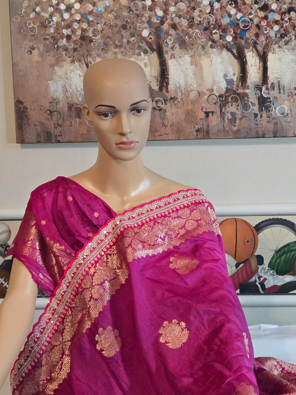 Russian Cotton Silk Weaving Saree with Rich Jari Pallu & Scalloped Embroidery Border -Majenta Rani Pink– Buy from USA