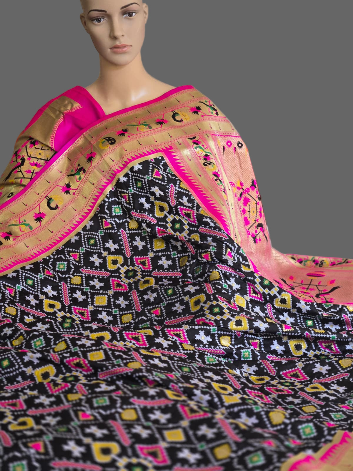 Kanchivaram Patola Pethani Silk Saree with Original Zari & Minakari Border – Buy from USA