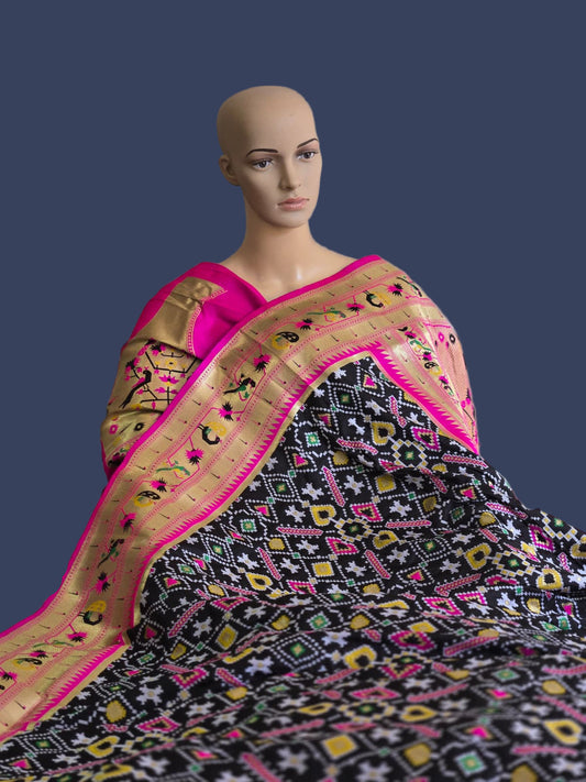 Kanchivaram Patola Paithani Silk Saree with Original Zari & Minakari Border – Buy from USA