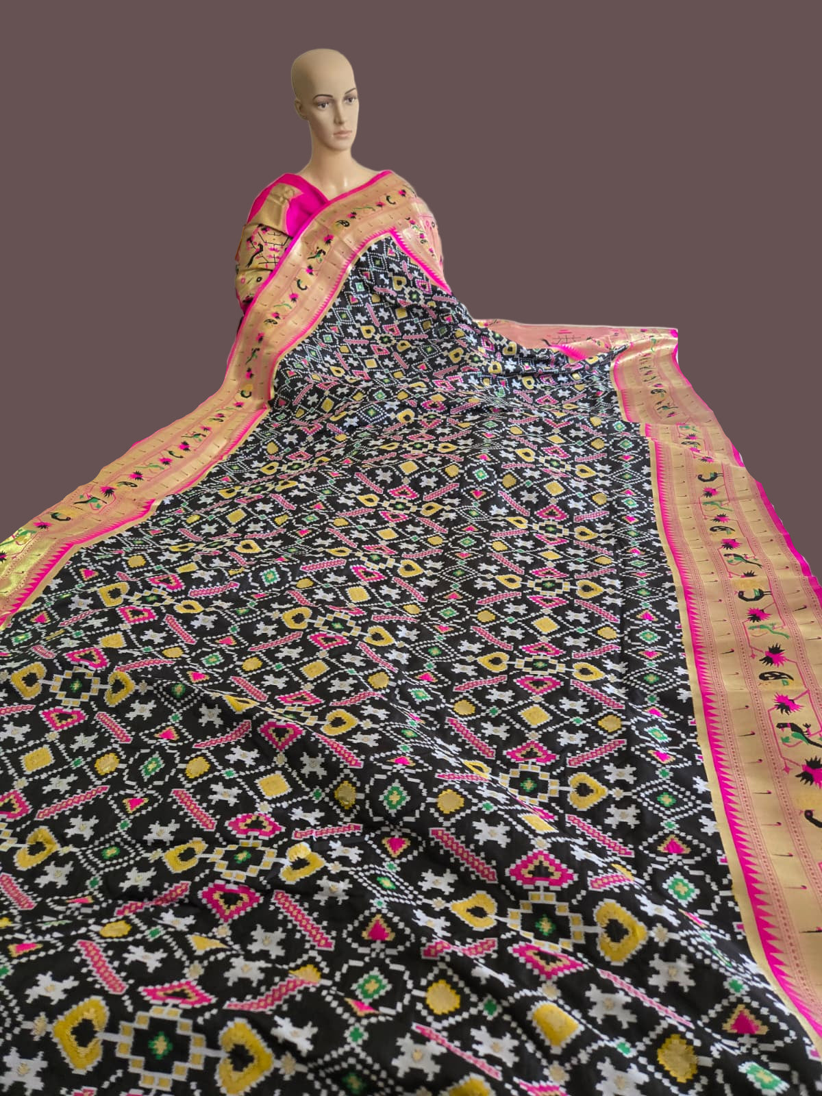 Kanchivaram Patola Pethani Silk Saree with Original Zari & Minakari Border – Buy from USA