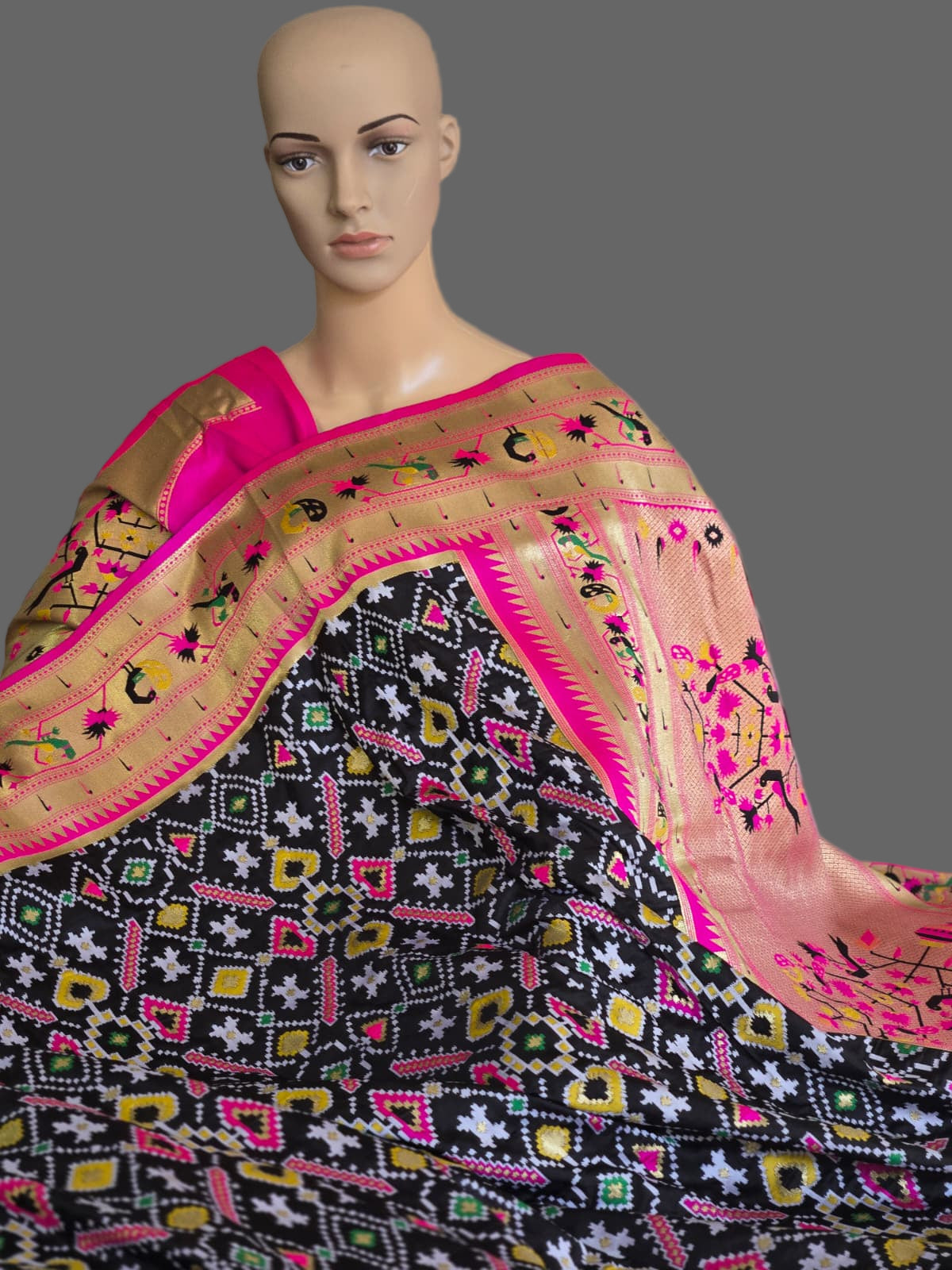 Kanchivaram Patola Pethani Silk Saree with Original Zari & Minakari Border – Buy from USA