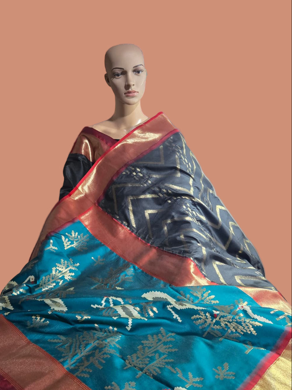 Zari Design Soft Silk Saree  Weaving Pallu – Ships from USA – Traditional Silk Saree for Weddings & Festivals- Black Saree