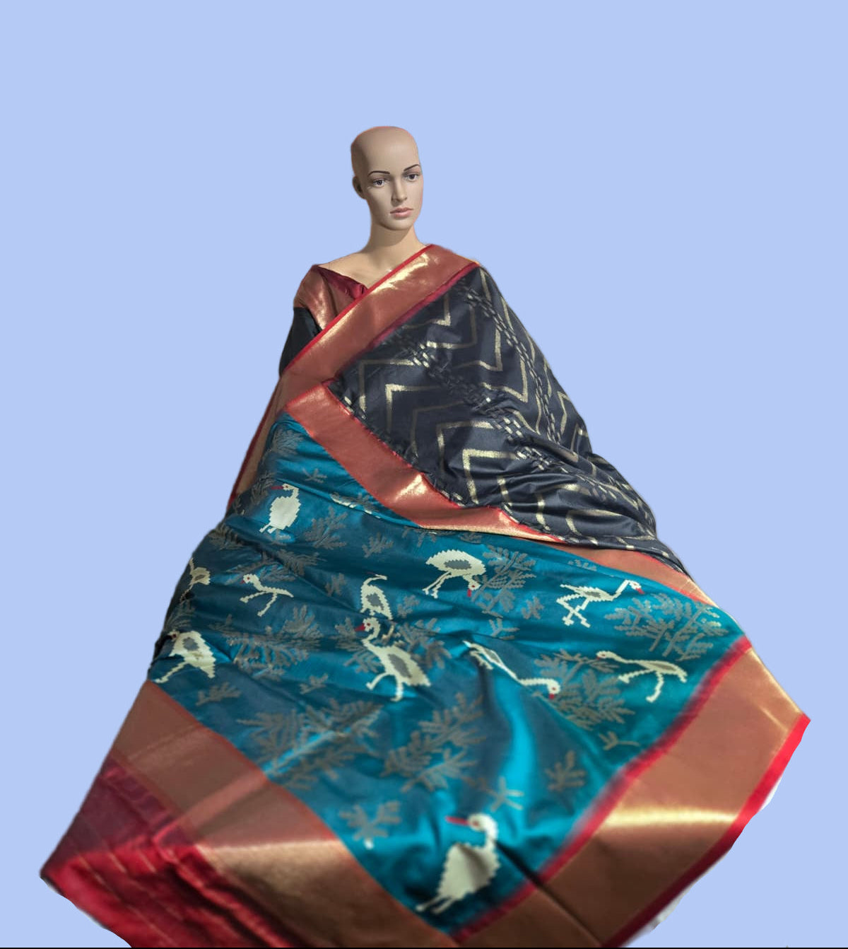 Zari Design Soft Silk Saree  Weaving Pallu – Ships from USA – Traditional Silk Saree for Weddings & Festivals- Black Saree