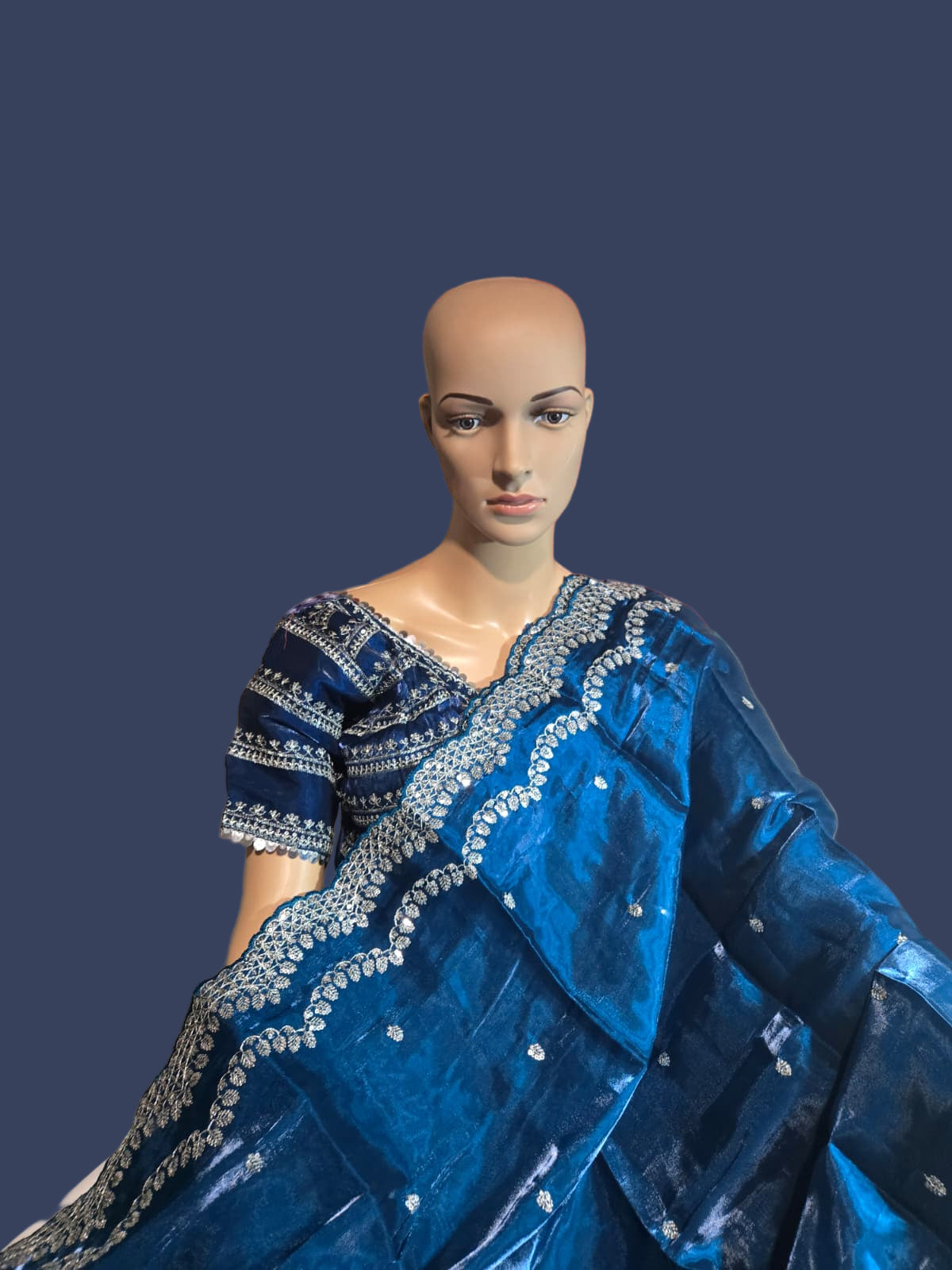 Pure Soft Zimmy Choo Silk Saree with Sequin Embroidery & Butta Work  Teal Blue– Stitched Blouse | Ships from USA
