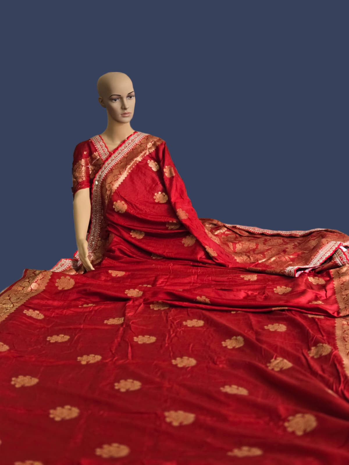 Premium Russian Cotton Silk Weaving Saree Scalloped Embroidery Border -Red– Buy from USA