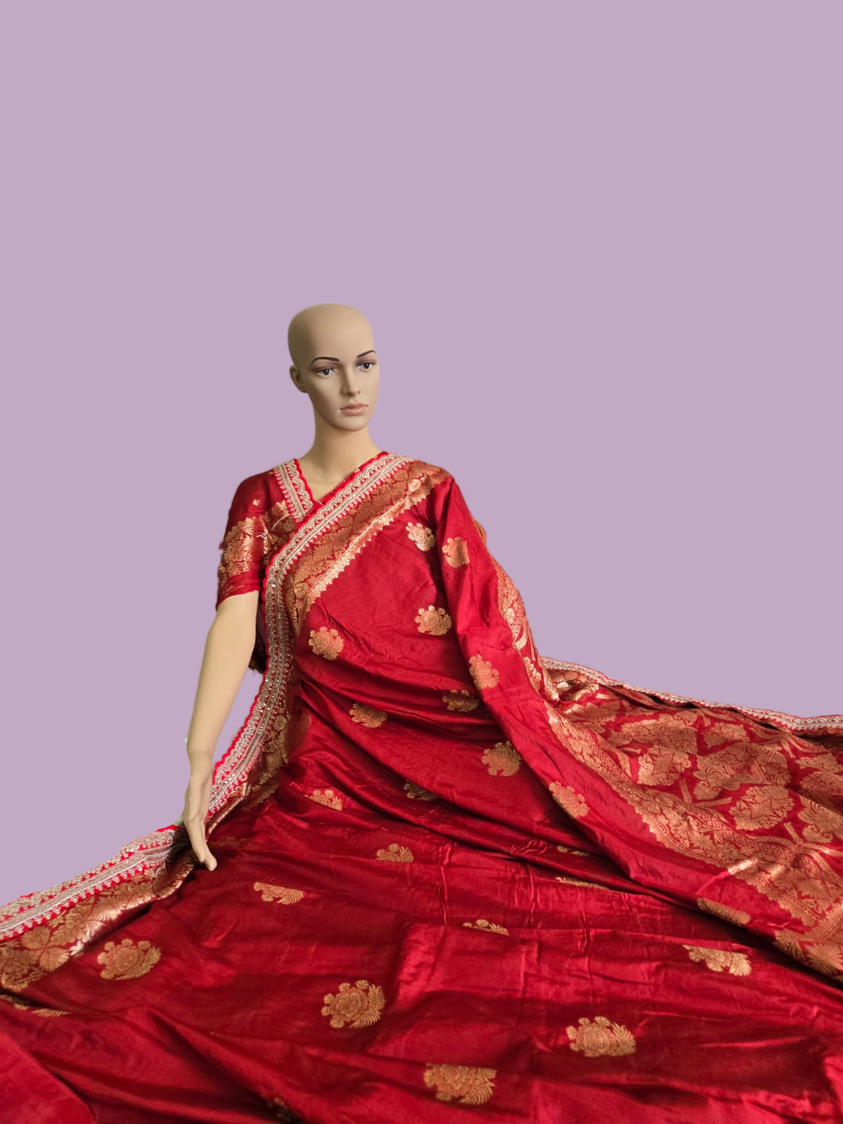 Premium Russian Cotton Silk Weaving Saree Scalloped Embroidery Border -Red– Buy from USA