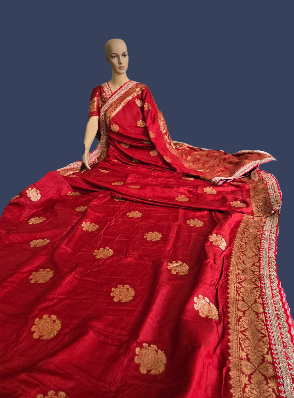 Premium Russian Cotton Silk Weaving Saree Scalloped Embroidery Border -Red– Buy from USA